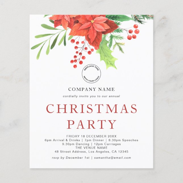PAPER Business Logo Poinsettia Christmas Party  (Front)