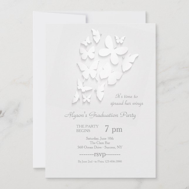 Paper Butterflies Graduation Party Invitation (Front)