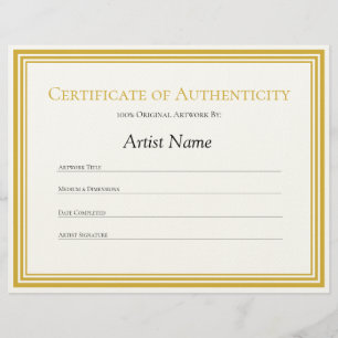 Paper Certificate of Authenticity Art Letter