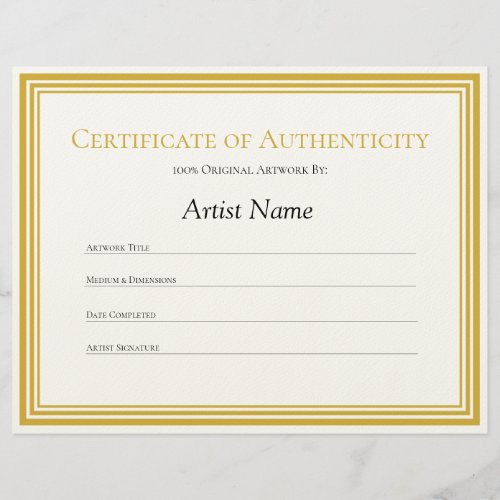 Paper Certificate of Authenticity Art Letter