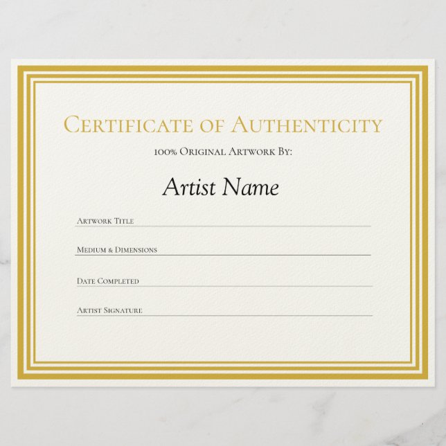 Paper Certificate of Authenticity Art Letter (Front)