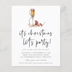 PAPER Champagne Christmas Lets Party Invite