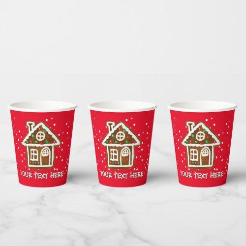 Paper Christmas cups with cute gingerbread house