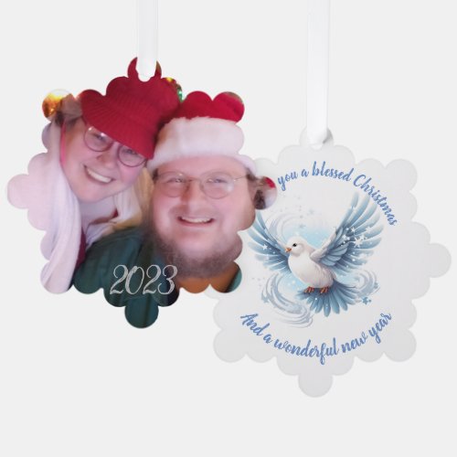 Paper Christmas dove photo and edit words  Ornament Card