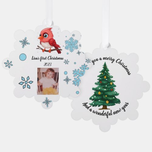 Paper christmas photo and edit words Ornament Card