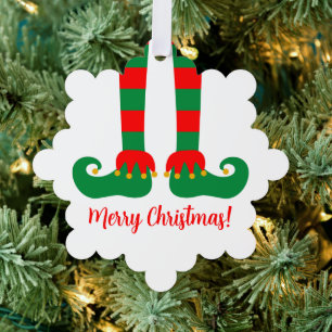 Paper Christmas photo ornament with jolly elf feet Card