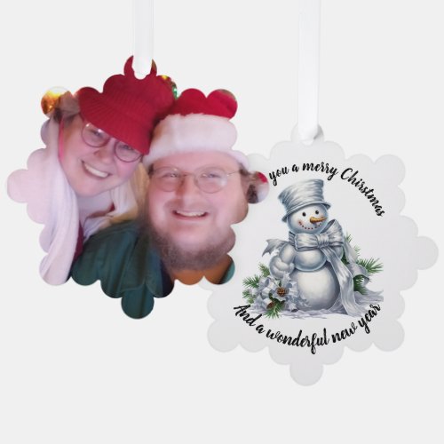 Paper Christmas snowman photo and edit words  Ornament Card