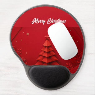 Paper Christmas Tree Red Background Gel Mouse Pad