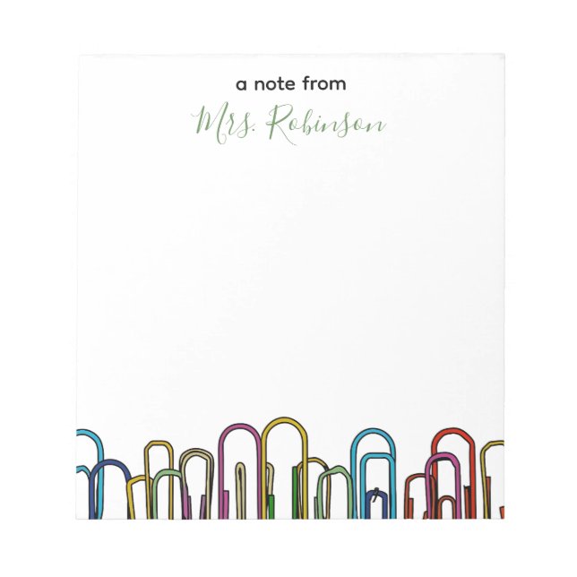 Paper Clip Customizable Teacher Appreciation Notepad (Front)