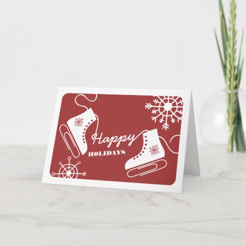 Paper Clip Ice Skates Business Christmas Card Red