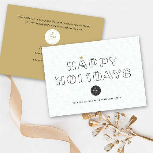 Paper Clips Happy Holidays Blue Grids Business Hol Holiday Card