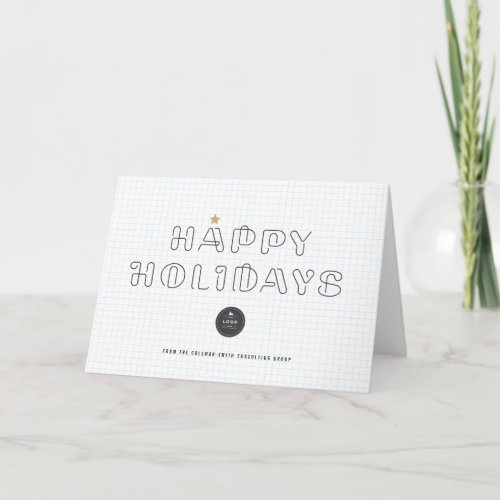 Paper Clips Happy Holidays Blue Grids Business Holiday Card