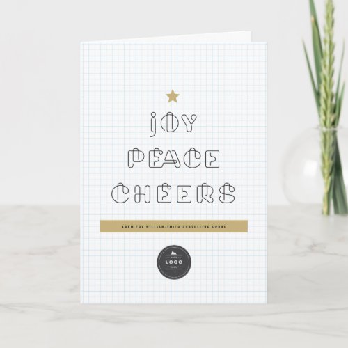 Paper Clips Joy Peace Cheers Blue Grids Corporate  Holiday Card