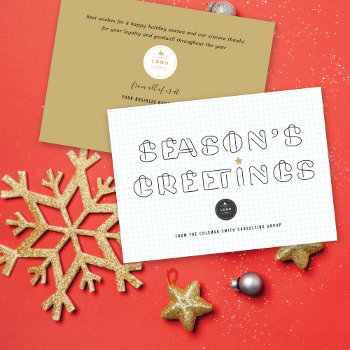 Paper Clips Season's Greetings Blue Grid Business Holiday Card by fat_fa_tin at Zazzle
