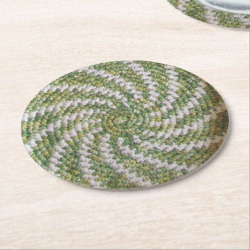 Paper Coaster _ Crochet White Spiral on Green