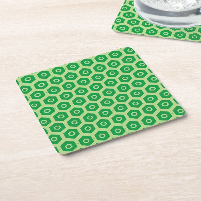 Paper Coaster - Green Hexagons (Angled)