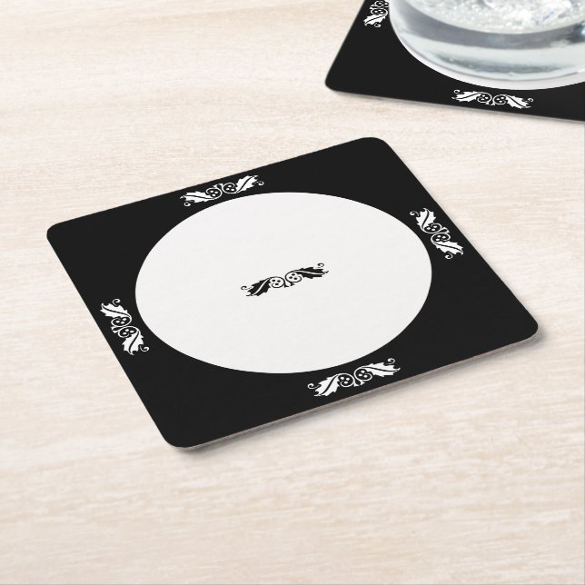 Paper Coaster - Holly leaves in black and white (Angled)