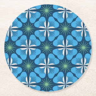 Paper Coaster in bright blue clover geometric
