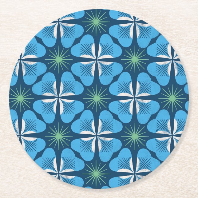 Paper Coaster in bright blue clover geometric (Front)
