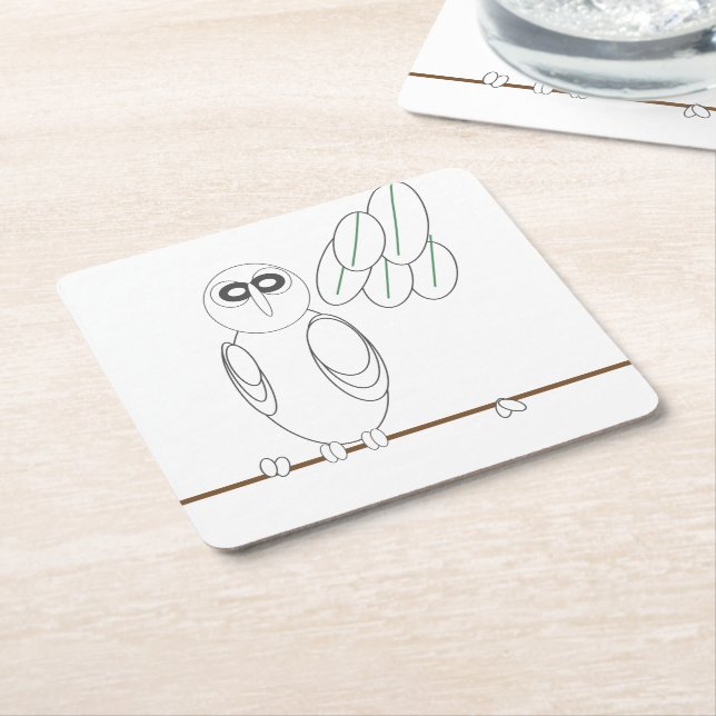 Paper Coaster - Owl in Tree to Color (Angled)