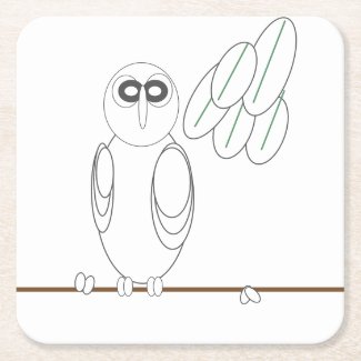 Paper Coaster - Owl in Tree to Color
