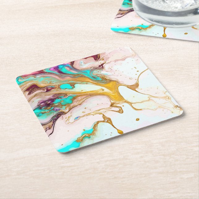 Paper Coaster-Paint Swirl Square Paper Coaster (Angled)