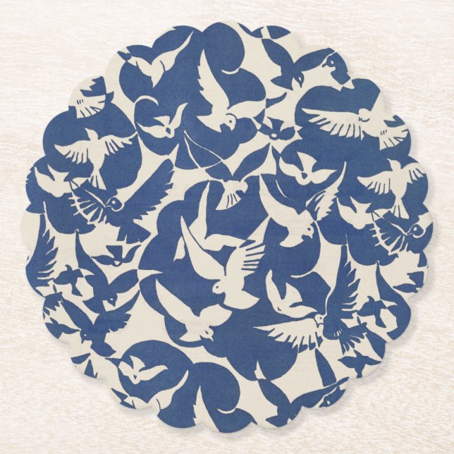 PAPER COASTER : PIGEONS IN WHITE + BLUE : 1928 (Front)