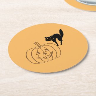 Paper Coaster - Pumpkin and Black Cat