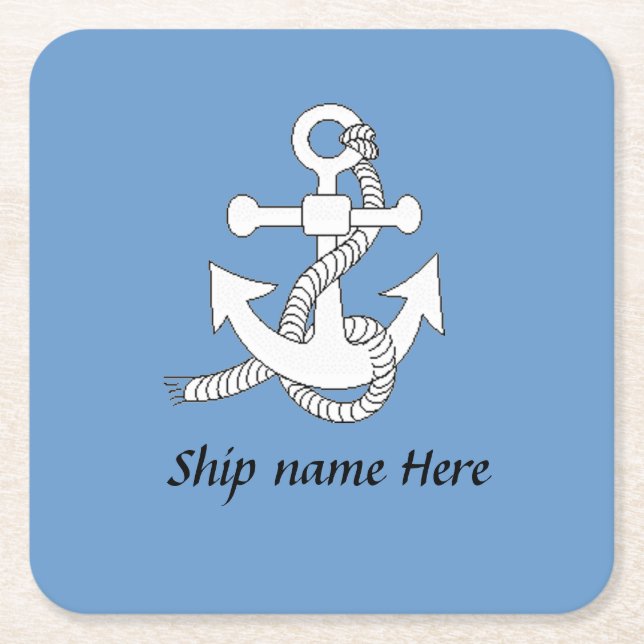 Paper Coaster - Ship's anchor and name, blue (Front)