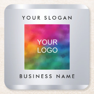 Paper Coasters Add Logo Faux Silver Metallic Look