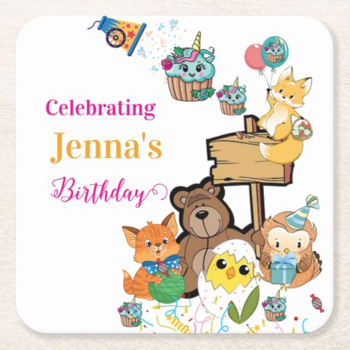 Paper Coasters Happy Birthday Fox Bird Chicks Bear