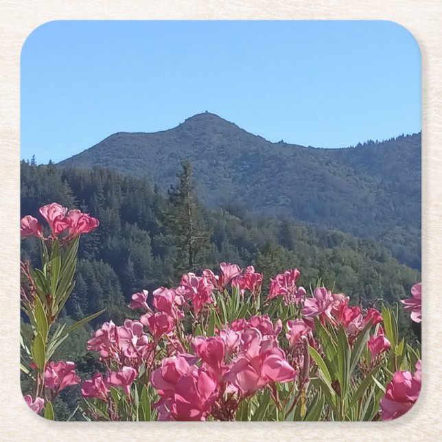 Paper Coasters Mt Tamalpais with Pink Flowers (Front)