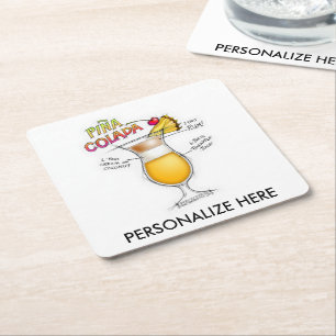 PAPER COASTERS - PINA COLADA RECIPE COCKTAIL ART