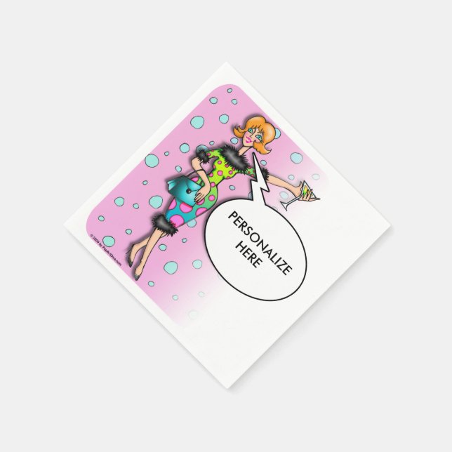 PAPER COCKTAIL NAPKINS, RETRO MARTINI DIVA CARTOON NAPKINS (Corner)