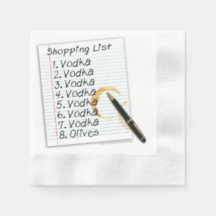 PAPER COCKTAIL NAPKINS, VODKA SHOPPING LIST NAPKINS
