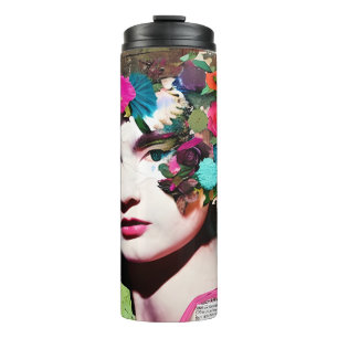 Paper Collage Art Victorian Woman Floral Thermal Tumbler