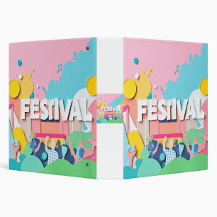 Paper Collage Music Festival Art 3 Ring Binder