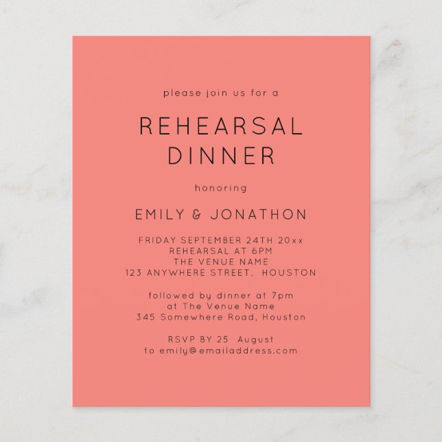 PAPER Coral Rose Rehearsal Dinner Wedding Invite (Front)