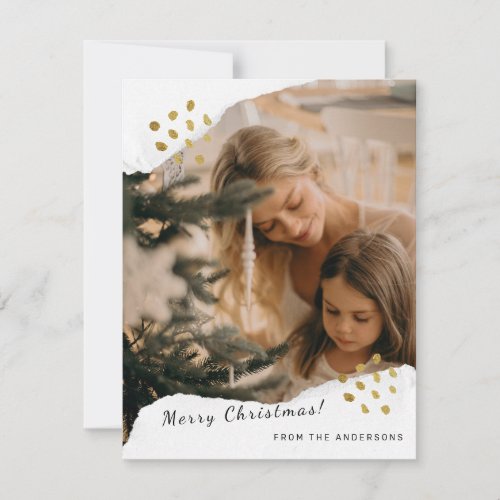 Paper Cover Gold Dots Photo Minimalist Christmas Holiday Card