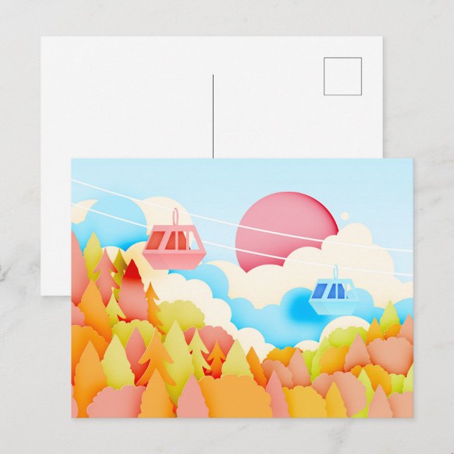 Paper Craft Autumn Cable Cars Postcard (Front/Back)
