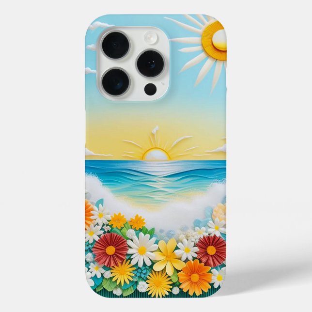 Paper Craft Scene of Ocean Waves, Sunrise Case-Mate iPhone Case (Back)