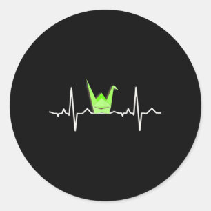 Paper Crane Origami , Heartbeat Ecg Pulse Shirt Classic Round Sticker