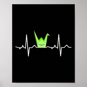 Paper Crane Origami , Heartbeat Ecg Pulse Shirt Poster