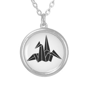 paper crane silver plated necklace