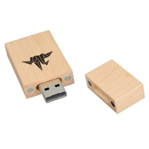 paper crane wood USB flash drive