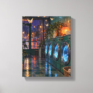 Paper Cranes at the Jade Laundromat Whimsical Ni Canvas Print