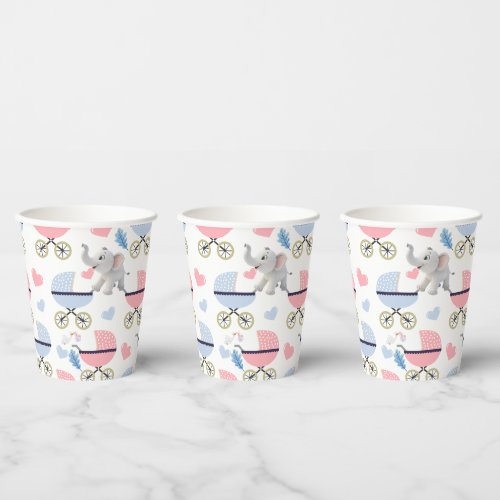 Paper Cup Baby Stroller Stork Elephant Hearts 