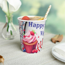 Paper Cup Blue White Stripe Birthday Baseball