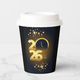 Paper cup-Happy New Year 2026 Party Tableware Set Paper Cups