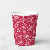 Christmas Paper Cups with White and Red Reindeer and Snowflakes